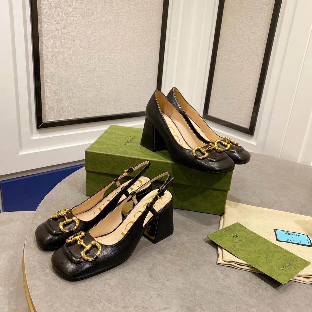 👟👟Ex-factory price 480👟👟 Women's shoes Women's clothing Gucci 〰️2023 early spring horsebit series ✔️ Square toe thick heel single shoes/back empty sandals ✔️ This series combines the classic horsebit design, fashionable and versatile ✔️Upper: imported lambskin upper/sheepskin lining ✔️Original 1:1 molded hardware ✔️Cowhide sole imported from Italy ✔️Heel height: 2.5cm/7.5cm ✔️Size: 34-40